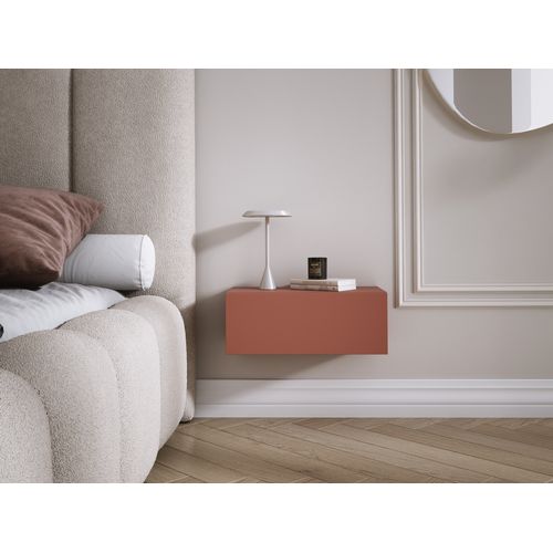 Table De Chevet Suspendue Avec Tiroir, Façade Lisse, Couleur : Rouge Brique, 40 X 20 X 16 Cm