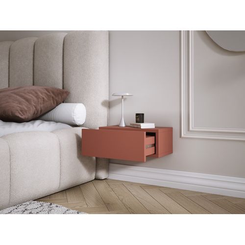 Table De Chevet Suspendue Avec Tiroir, Façade Lisse, Couleur : Rouge Brique, 40 X 20 X 16 Cm