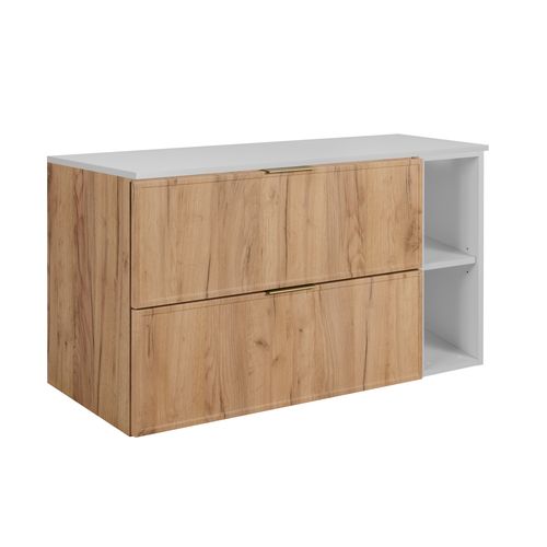 Meuble De Salle De Bain, Chêne Craft / Blanc, Poignée Dorée, 100 (80 + 20) X 46 X 57 Cm