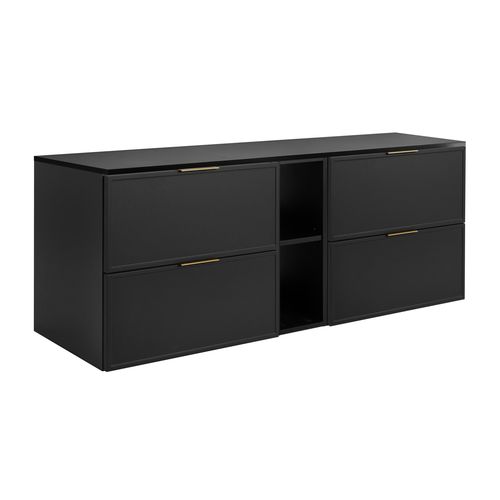 Meuble De Salle De Bain, Gris Foncé, Poignée Dorée, 180 ( 2 X 80 + 20) X 46 X 57 Cm