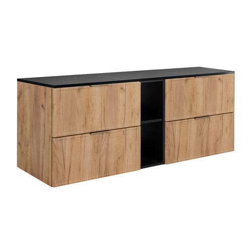 Meuble De Salle De Bain, Chêne Craft / Gris Foncé, Poignée Dorée, 180 ( 2 X 80 + 20) X 46 X 57 Cm