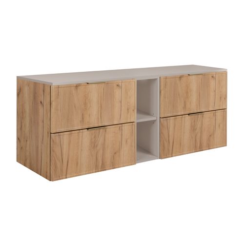 Meuble De Salle De Bain, Chêne Craft / Cachemire, Poignée Dorée, 180 ( 2 X 80 + 20) X 46 X 57 Cm