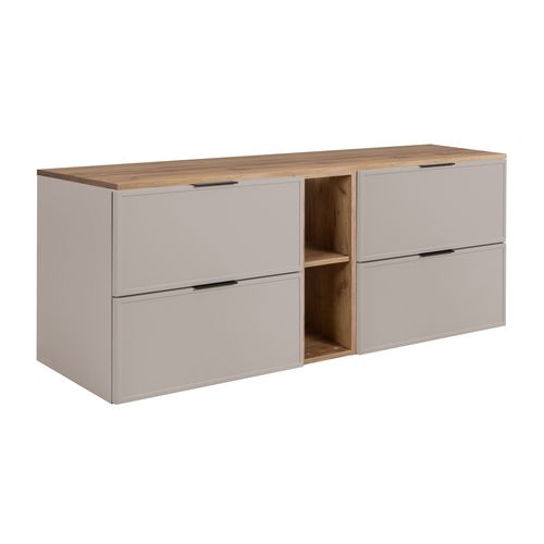 Meuble De Salle De Bain, Cachemire / Chêne Craft, Poignée Noire, 180 ( 2 X 80 + 20) X 46 X 57 Cm