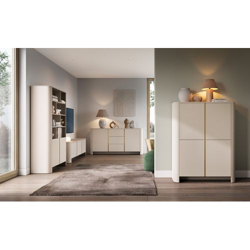 Buffet Avec 3 Tiroirs Et 2 Portes 103 X 39 X 132 Cm, Beige
