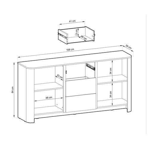Buffet Avec 3 Tiroirs Et 2 Portes 103 X 39 X 132 Cm, Beige