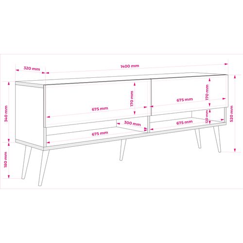 Meuble TV 140 Cm Cachemire, Pieds Obliques Dorés, 140 X 32 X 52 Cm