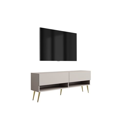 Meuble TV 140 Cm Cachemire, Pieds Obliques Dorés, 140 X 32 X 52 Cm