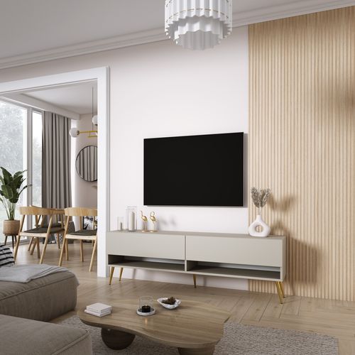 Meuble TV 170 Cm Cachemire, Pieds Obliques Dorés, 170 X 32 X 52 Cm