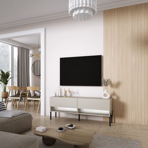 Meuble TV 140 Cm Cachemire, Pieds Droits Noirs, LED Blanche, 140 X 32 X 52 Cm