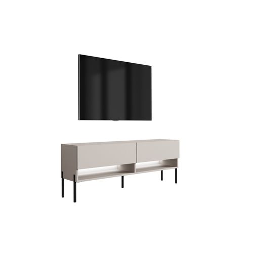 Meuble TV 140 Cm Cachemire, Pieds Droits Noirs, LED Blanche, 140 X 32 X 52 Cm