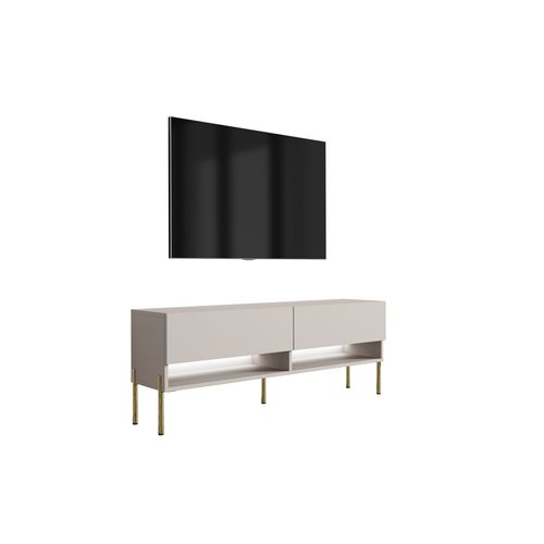 Meuble TV 140 Cm Cachemire, Pieds Droits Dorés, LED Blanche, 140 X 32 X 52 Cm