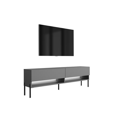 Meuble TV 170 Cm Anthracite, Pieds Droits Noirs, LED Blanche, 170 X 32 X 52 Cm