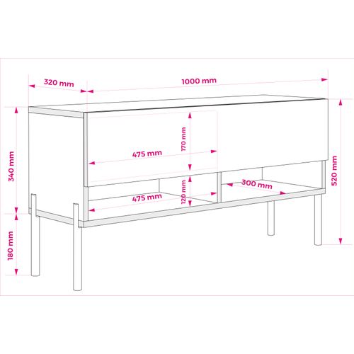 Meuble TV 100 Cm Chêne Craft, Pieds Droits Dorés, 100 X 32 X 52 Cm