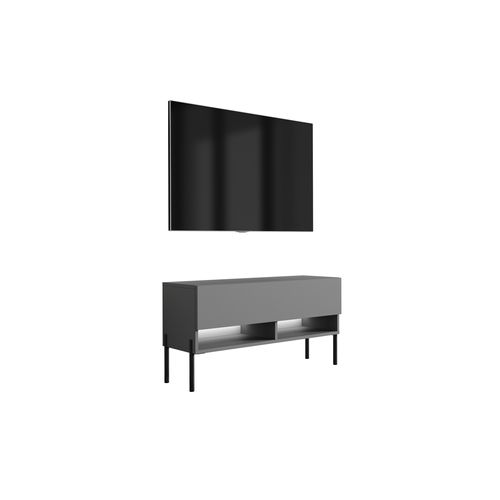Meuble TV 100 Cm Anthracite, Pieds Droits Noirs, 100 X 32 X 52 Cm