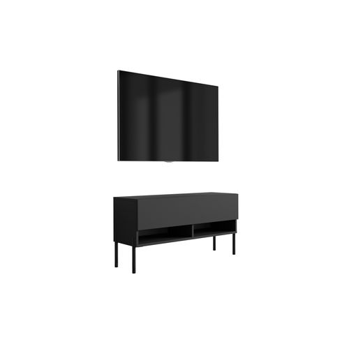 Meuble TV 100 Cm Noir Mat, Pieds Droits Noirs, 100 X 32 X 52 Cm