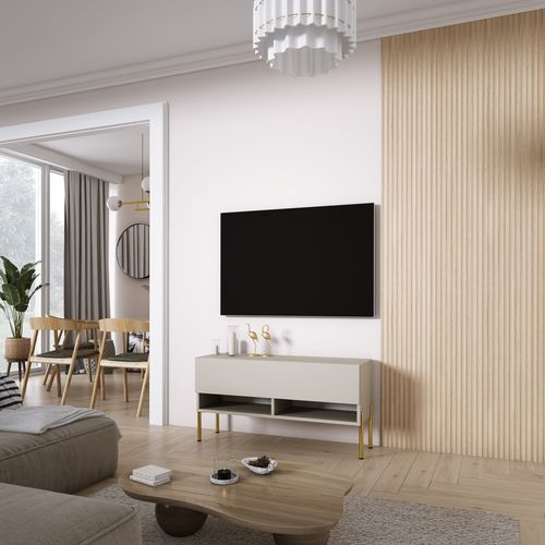 Meuble TV 100 Cm Cachemire, Pieds Droits Dorés, 100 X 32 X 52 Cm