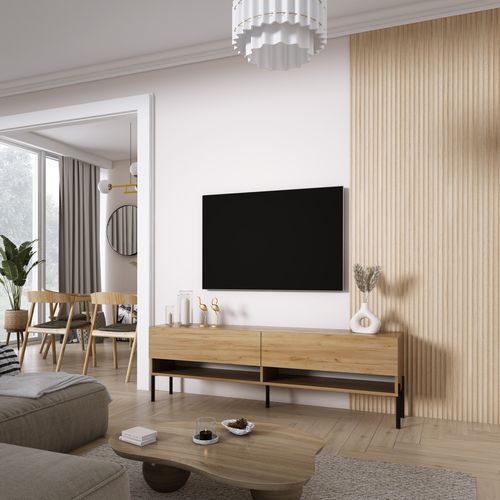 Meuble TV 170 Cm Chêne Craft, Pieds Droits Noirs, 170 X 32 X 52 Cm