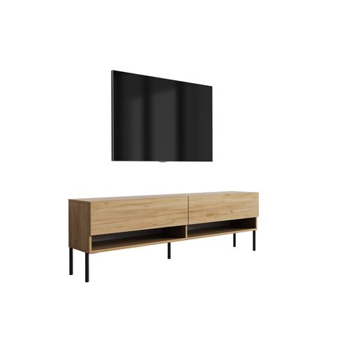 Meuble TV 170 Cm Chêne Craft, Pieds Droits Noirs, 170 X 32 X 52 Cm