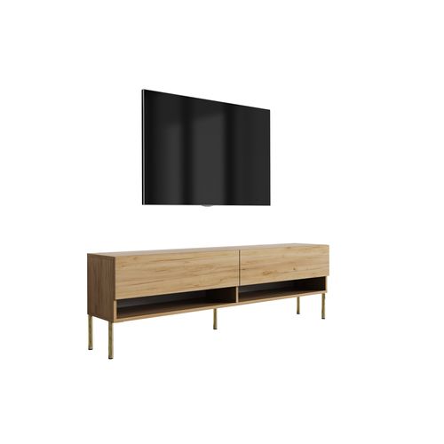 Meuble TV 170 Cm Chêne Craft, Pieds Droits Dorés, 170 X 32 X 52 Cm