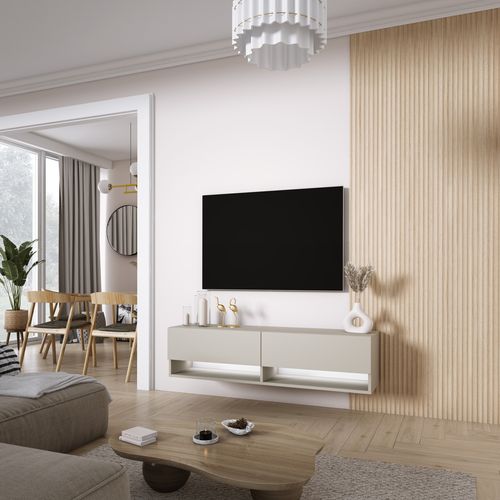 Meuble TV 140 Cm Cachemire, LED Blanc, 140 X 32 X 34 Cm