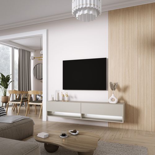 Meuble TV 170 Cm Cachemire, LED Blanc, 170 X 32 X 34 Cm