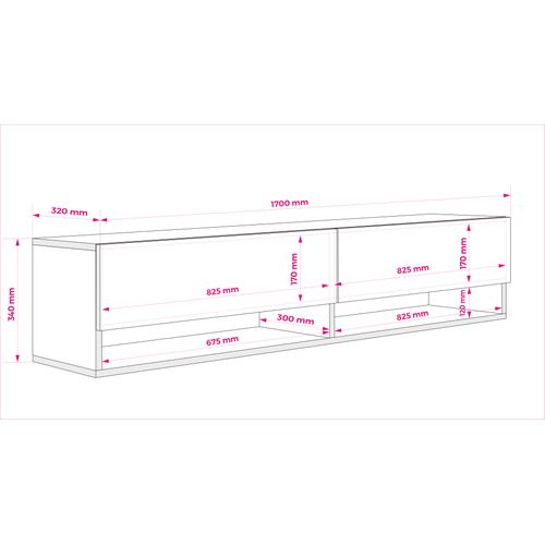 Meuble TV 170 Cm Cachemire, LED Blanc, 170 X 32 X 34 Cm