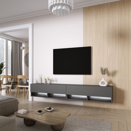 Meuble TV 200 (2 X 100) Cm Anthracite, LED Blanc, 200 X 32 X 52 Cm