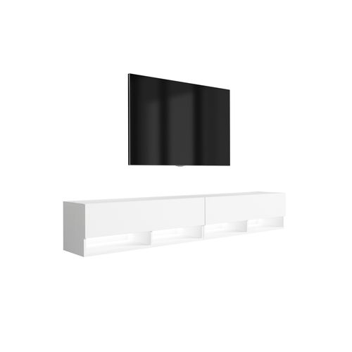 Meuble TV 200 (2 X 100) Cm Blanc Mat, LED Blanc, 200 X 32 X 52 Cm