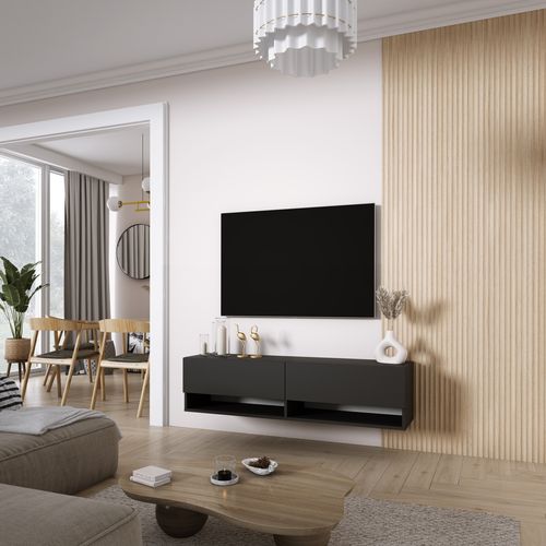 Meuble TV 140 Cm Noir Mat, 140 X 32 X 34 Cm