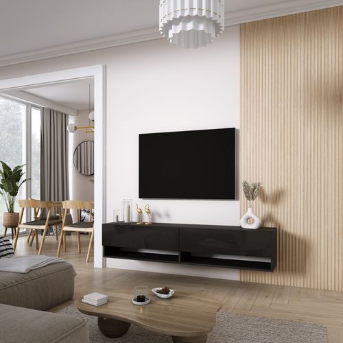 Meuble TV 170 Cm Noir Mat / Noir Brillant, 170 X 32 X 34 Cm