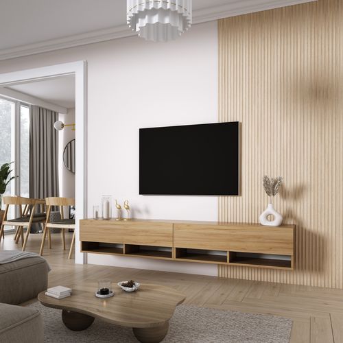 Meuble TV 200 (2 X 100) Cm Chêne Craft, 200 X 32 X 52 Cm