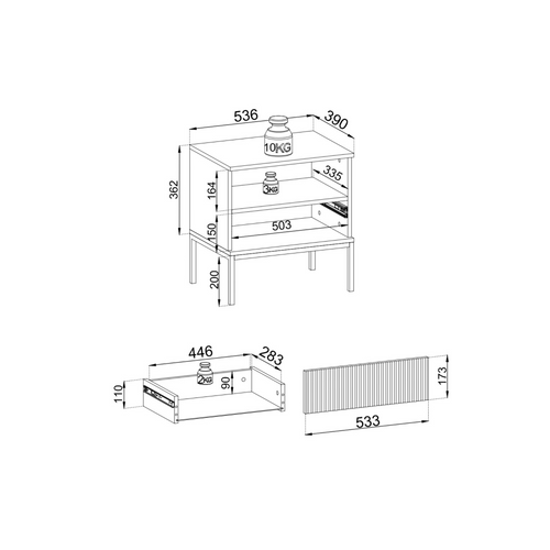 Table De Chevet Moderne à Façade Cannelée, 54x56x39 Cm, Cachemire / Or