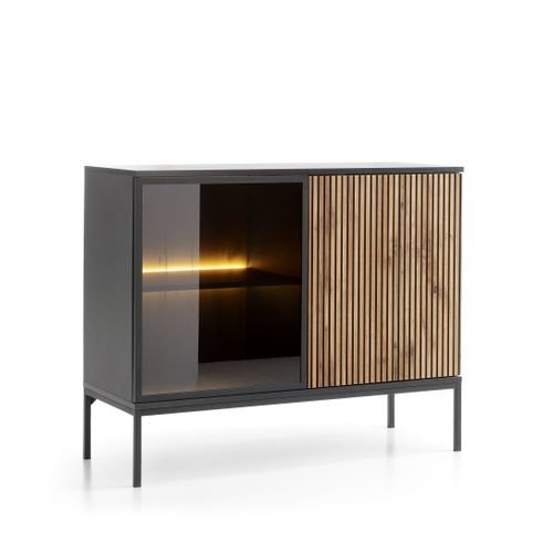 Buffet Étroite Moderne à Façade Cannelée, 104 X 83 X 39 Cm, Chêne Noir / Wotan
