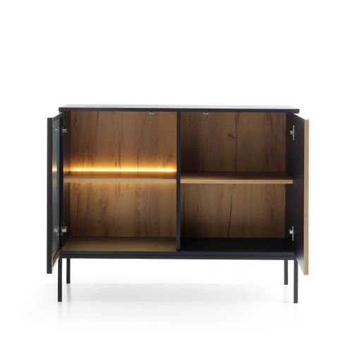 Buffet Étroite Moderne à Façade Cannelée, 104 X 83 X 39 Cm, Chêne Noir / Wotan