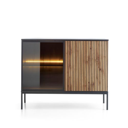 Buffet Étroite Moderne à Façade Cannelée, 104 X 83 X 39 Cm, Chêne Noir / Wotan