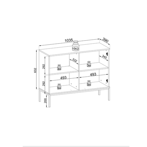 Buffet Étroite Moderne à Façade Cannelée, 104 X 83 X 39 Cm, Chêne Noir / Wotan