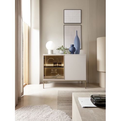 Buffet Étroite Moderne à Façade Cannelée, 104 X 83 X 39 Cm, Cachemire / Or