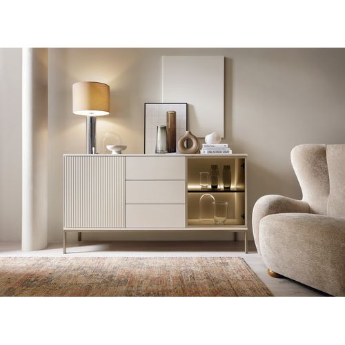 Buffet Large Moderne Et Façade Cannelée 154x83x39 Cm, Couleur Cachemire / Or