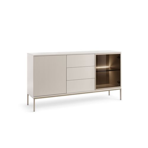 Buffet Large Moderne Et Façade Cannelée 154x83x39 Cm, Couleur Cachemire / Or