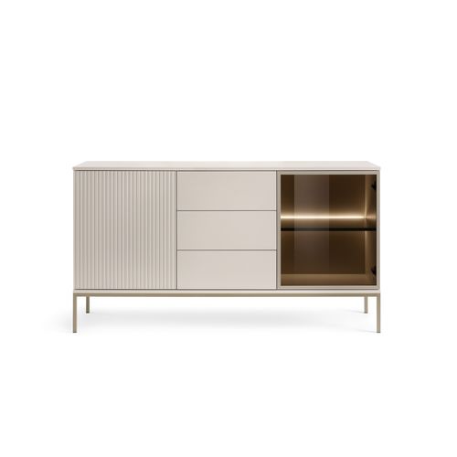 Buffet Large Moderne Et Façade Cannelée 154x83x39 Cm, Couleur Cachemire / Or