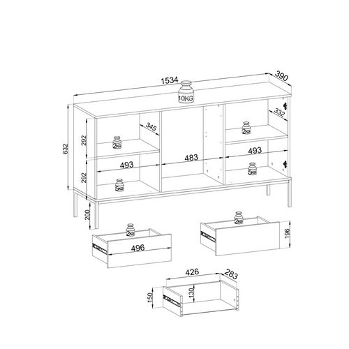 Buffet Large Moderne Et Façade Cannelée 154x83x39 Cm, Couleur Cachemire / Or