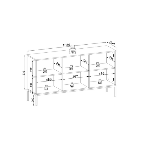 Buffet Large Moderne Avec Portes Et Façade Cannelée 154x83x39 Cm, Noir / Chêne Wotan