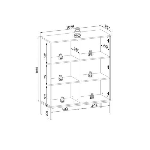 Vitrine Basse Moderne à Façade Cannelée, 104 X 126 X 39 Cm, Noir / Chêne Wotan