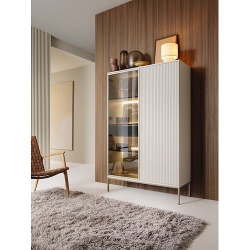 Vitrine Haute Moderne à Façade Cannelée, 104 X 166 X 39 Cm, Cachemire / Or