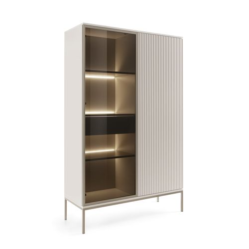 Vitrine Haute Moderne à Façade Cannelée, 104 X 166 X 39 Cm, Cachemire / Or