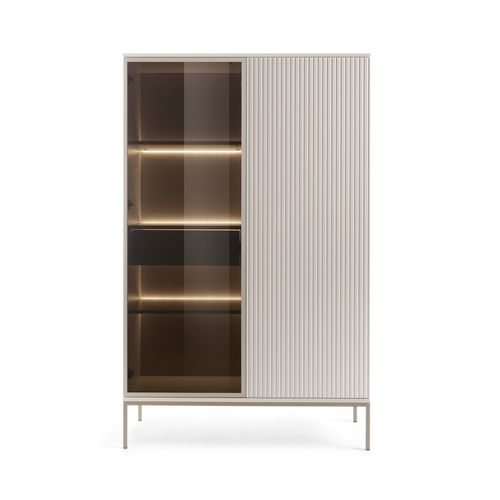 Vitrine Haute Moderne à Façade Cannelée, 104 X 166 X 39 Cm, Cachemire / Or