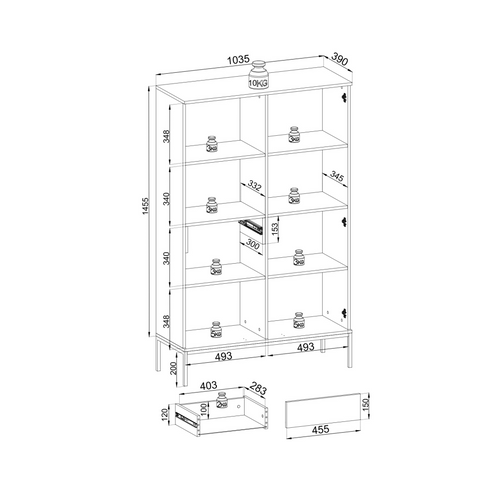 Vitrine Haute Moderne à Façade Cannelée, 104 X 166 X 39 Cm, Cachemire / Or