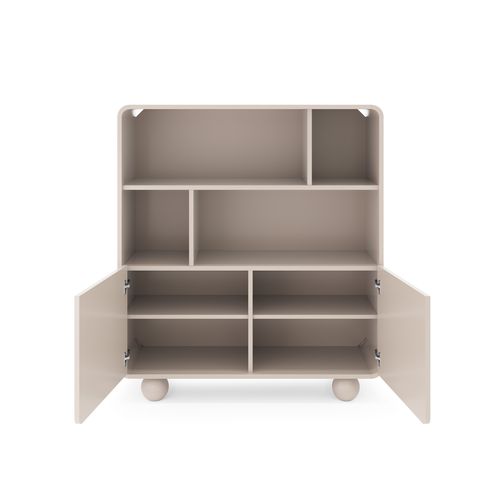 Bibliothèque En Cachemire Avec Étagères Et Armoire, Design Moderne, Pieds Boule, 108 X 121 X 39 Cm