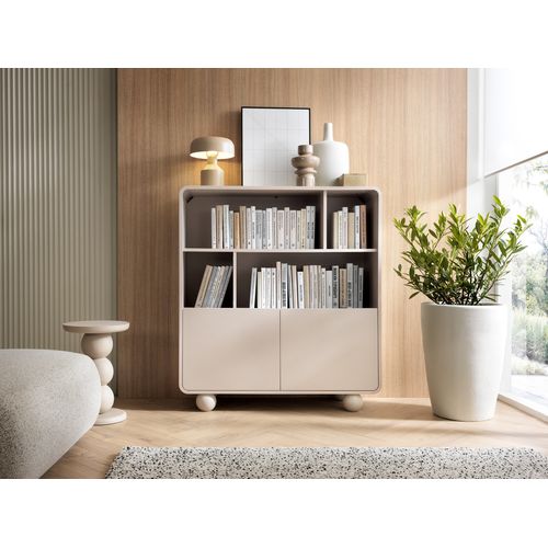 Bibliothèque En Cachemire Avec Étagères Et Armoire, Design Moderne, Pieds Boule, 108 X 121 X 39 Cm