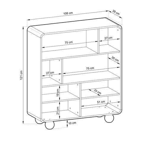 Bibliothèque En Cachemire Avec Étagères Et Armoire, Design Moderne, Pieds Boule, 108 X 121 X 39 Cm